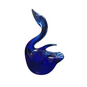 Vintage Cobalt Blue Glass Swan Figurine Paperweight